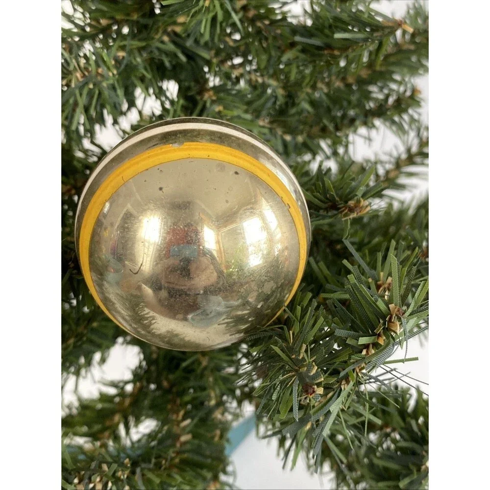 Vintage Christmas Glass Ball Ornament Striped Shiny Brite & Made USA Lot of 2